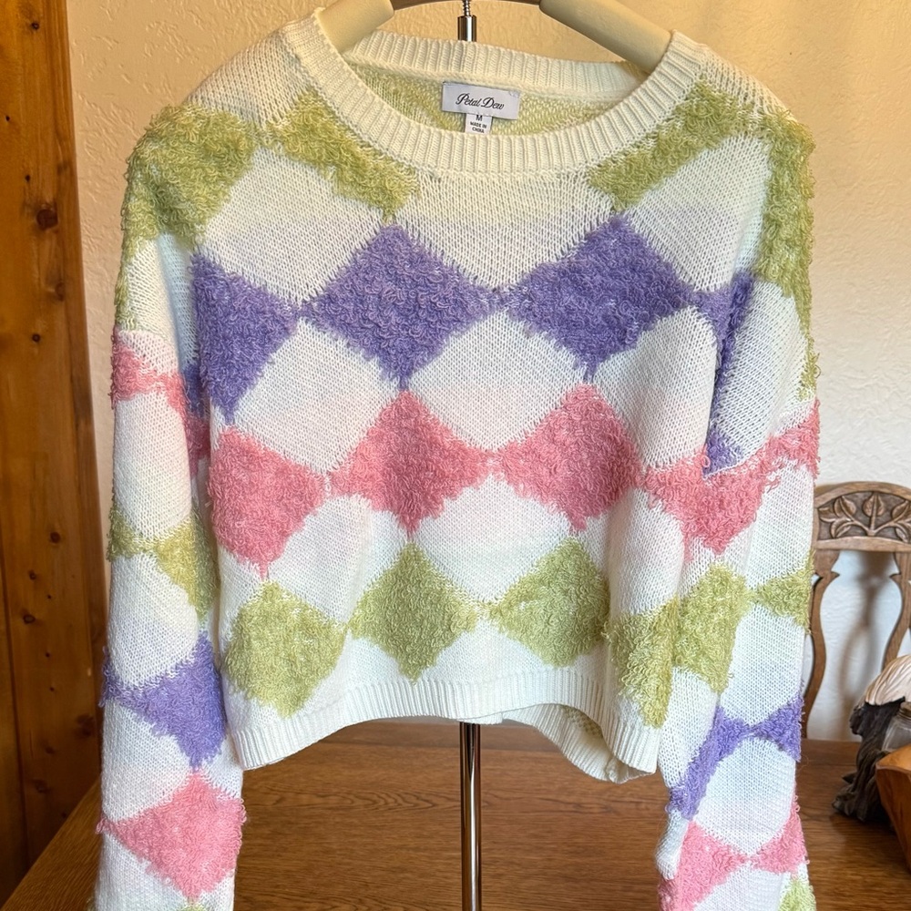 Pastel Diamond Pattern Sweater - Multicolor